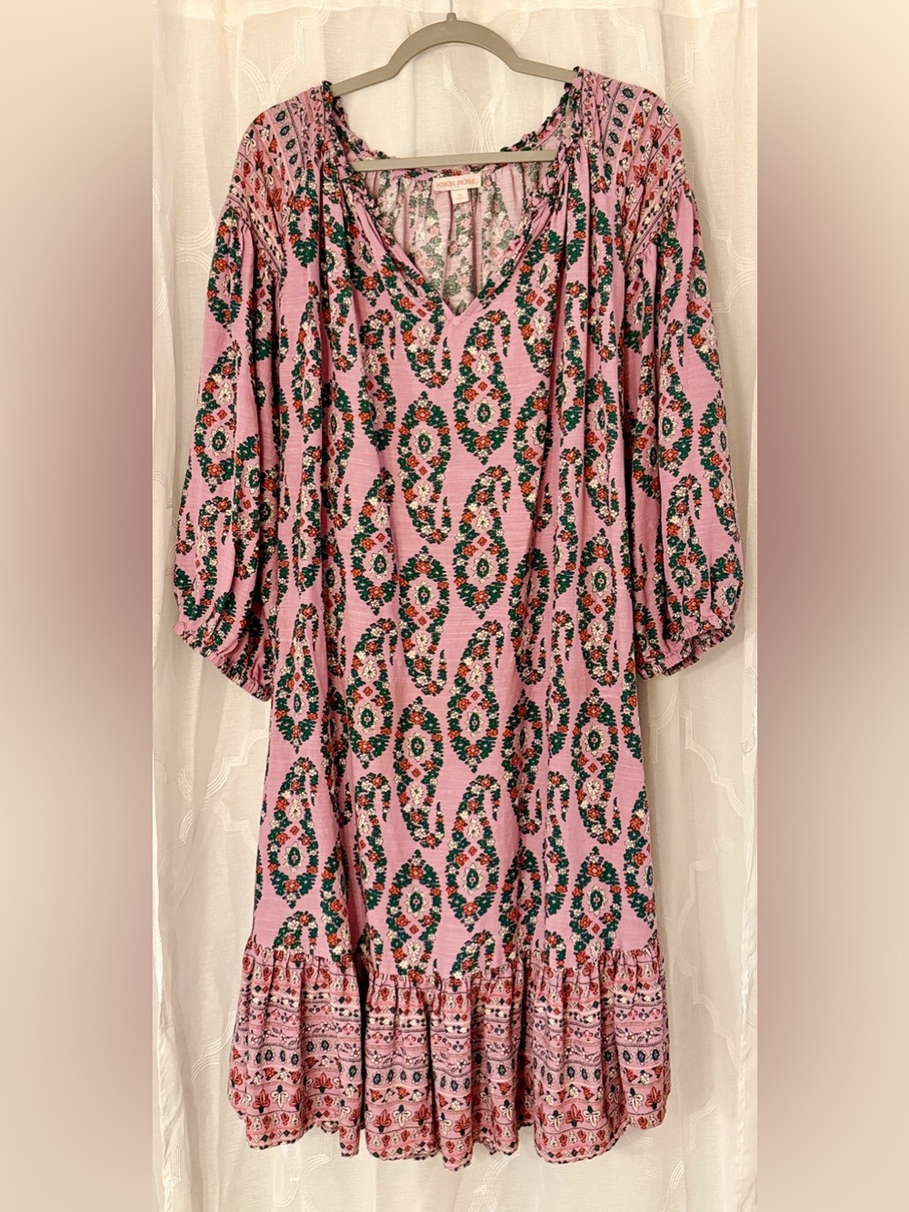 Knox Rose 3X Pink Boho Floral Tie Waist Peasant Dress Plus Size - Picture 2 of 12